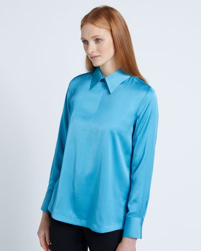 Carolyn Donnelly The Edit Blue Poly Satin Zip Shirt